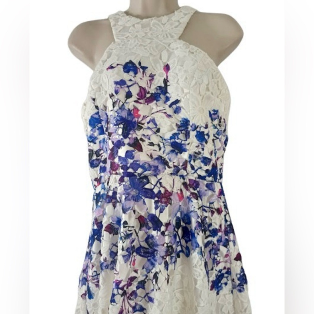 Jay Godfrey Womens Mini Fit and Flare Dress White Purple Floral Crochet 8 - Picture 7 of 8
